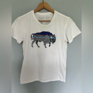 Patagonia White T-Shirt with Buffalo Graphic